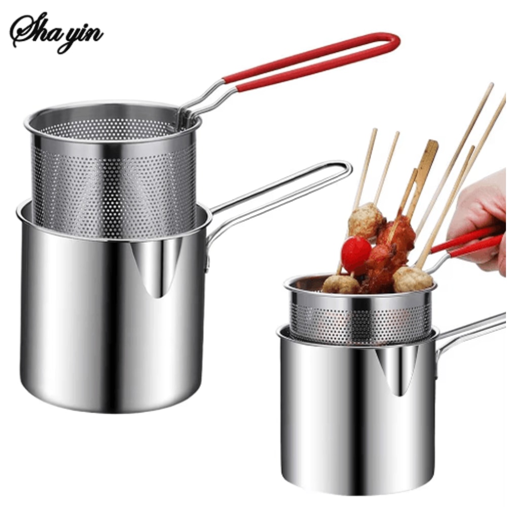 Stainless Steel Deep Fryer Pot With Basket Compact MultiPurpose Frying Cooker 0