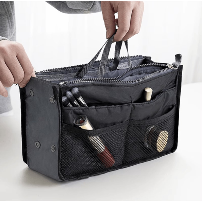 Womens Nylon Cosmetic Organizer Insert Foldable Large Capacity Handbag Liner 7