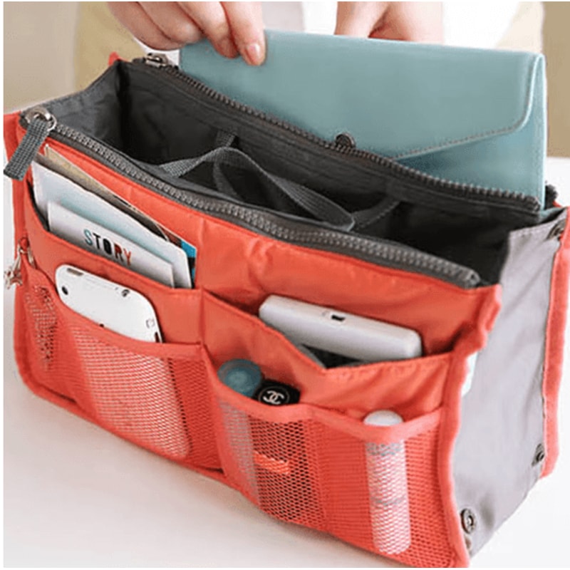 Womens Nylon Cosmetic Organizer Insert Foldable Large Capacity Handbag Liner 9