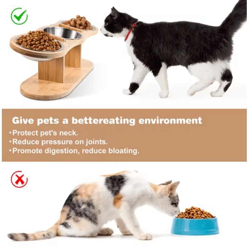 Raised Cat Feeder With 3 Stainless Steel Bowls 15 Ergonomic Wooden Feeding Watering Station 4
