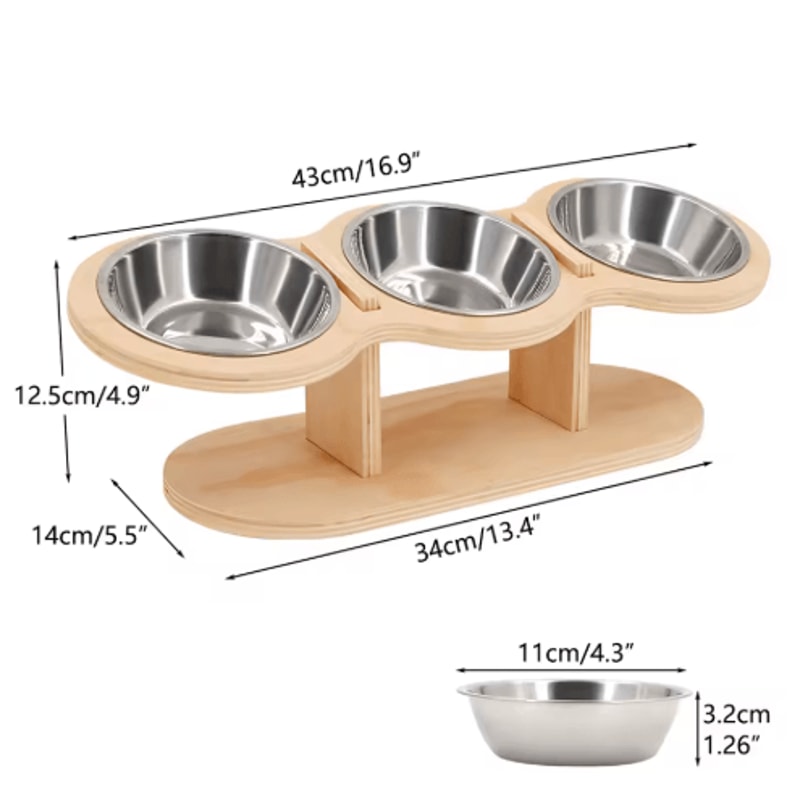 Raised Cat Feeder With 3 Stainless Steel Bowls 15 Ergonomic Wooden Feeding Watering Station 6