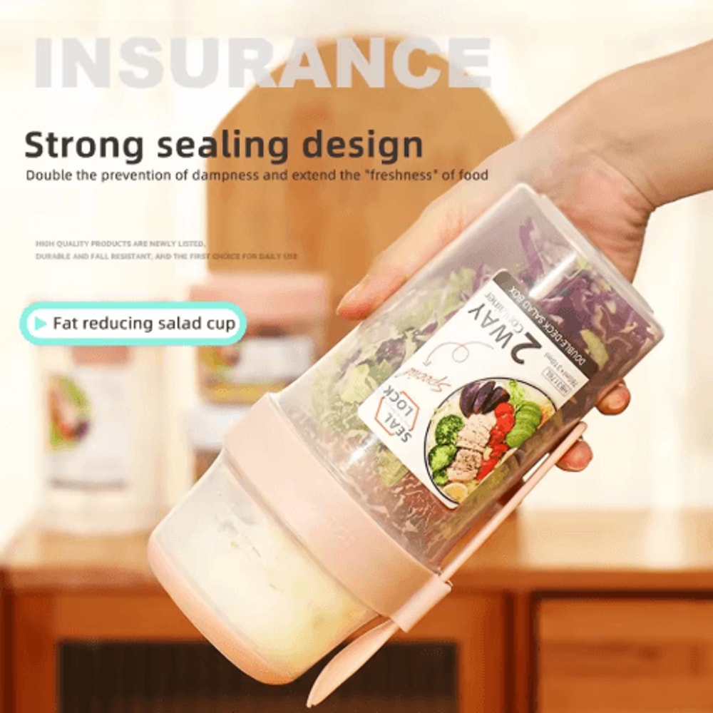 Portable TwoLayer Breakfast Salad Cup With Fork Oatmeal Yogurt Bento Lunch Container 6