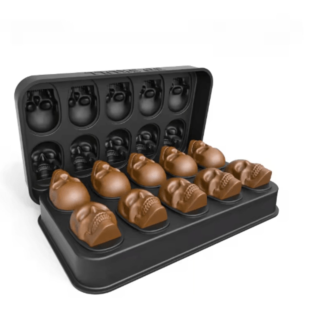 3D Skull Ice Cube Tray 10Cavity Silicone Skull Mold With Funnel For Whiskey Baking 3