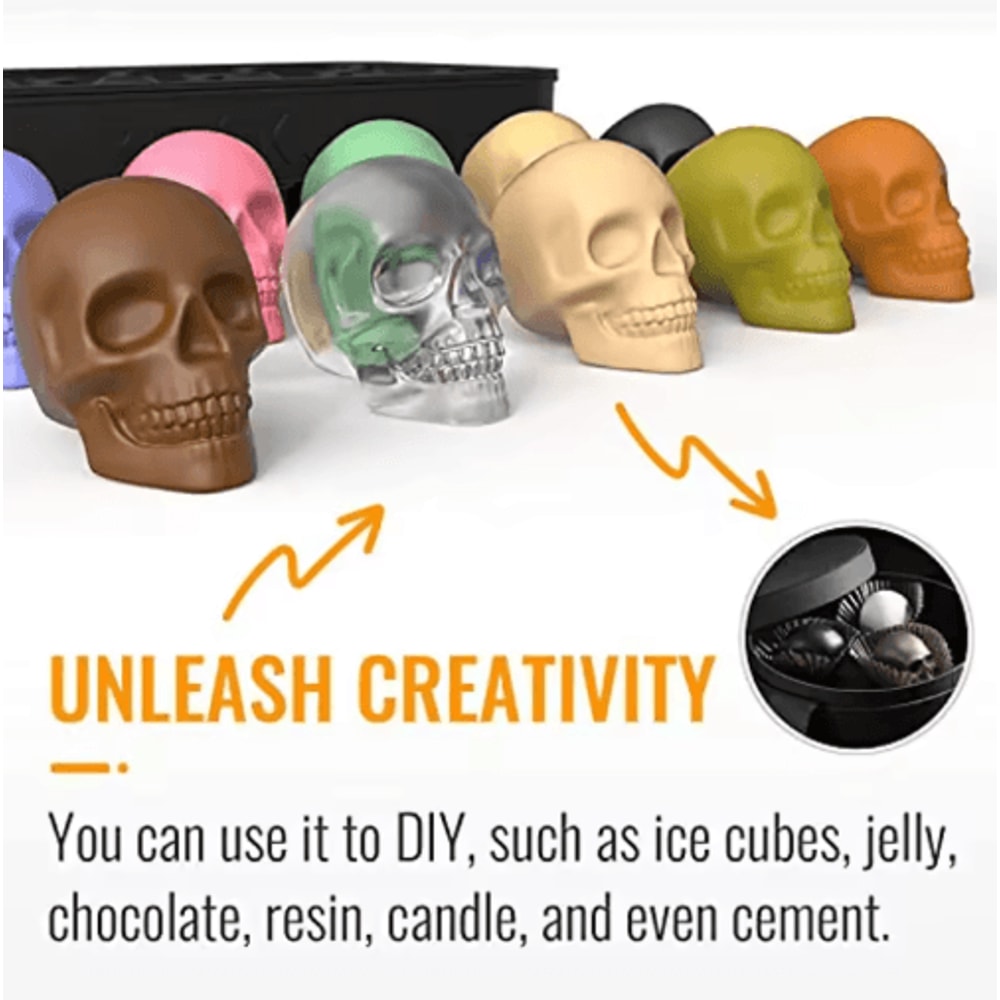 3D Skull Ice Cube Tray 10Cavity Silicone Skull Mold With Funnel For Whiskey Baking 8
