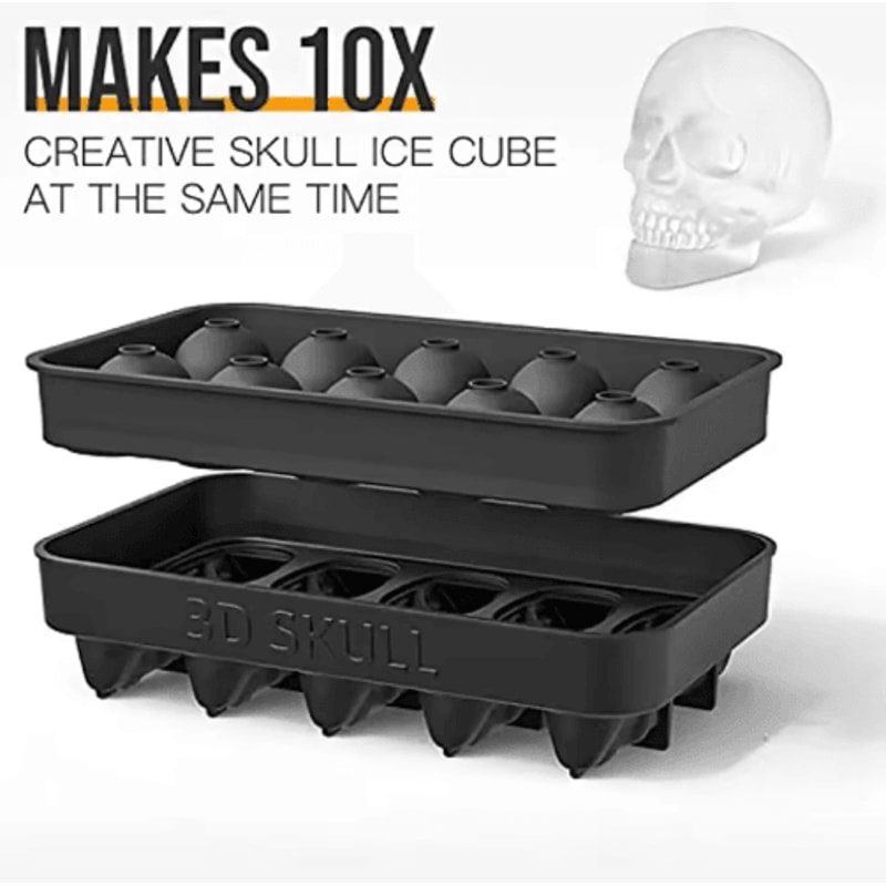 3D Skull Ice Cube Tray 10Cavity Silicone Skull Mold With Funnel For Whiskey Baking 0