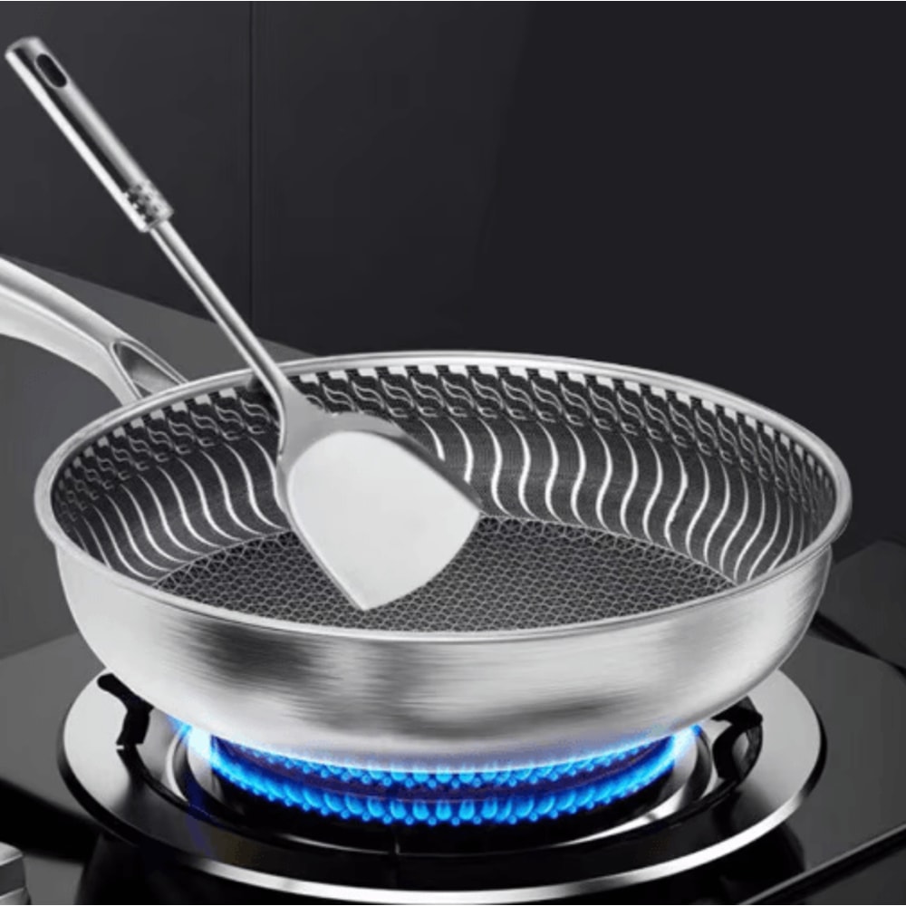 TriPly 316 Stainless Steel Honeycomb Frying Pan WholeBody Wok Skillet For All Stoves 0