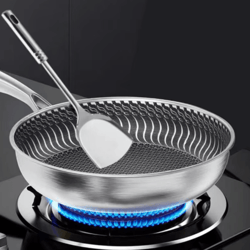 tri-ply 316 stainless steel honeycomb frying pan – whole-body wok skillet for all stoves