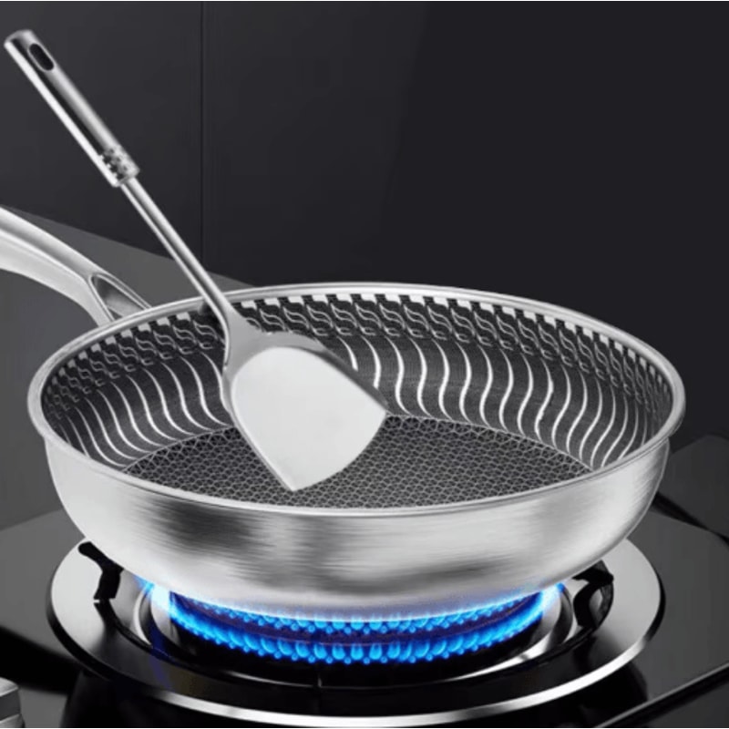 TriPly 316 Stainless Steel Honeycomb Frying Pan WholeBody Wok Skillet For All Stoves 0