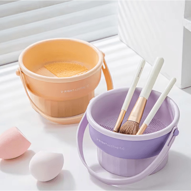 Makeup Brush Cleaning Bowl Set With Silicone Drying Rack Beauty Sponge Puff Cleaner 6