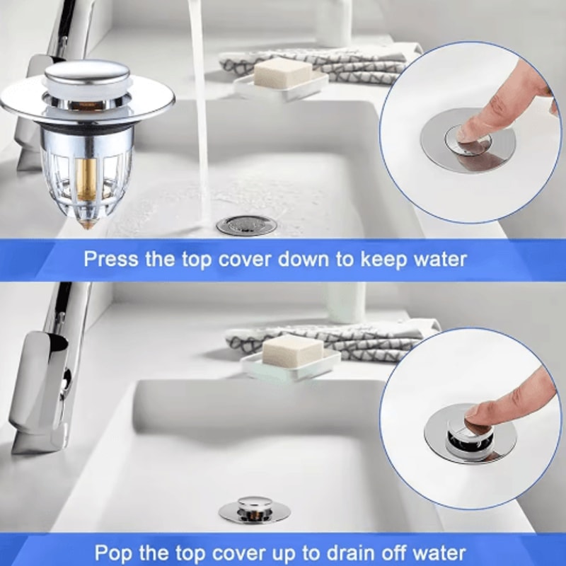 PopUp Drain Filter Stopper Press Bounce Sink Strainer For Bathroom Kitchen 5