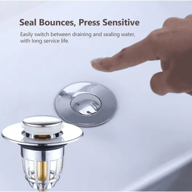 PopUp Drain Filter Stopper Press Bounce Sink Strainer For Bathroom Kitchen 6