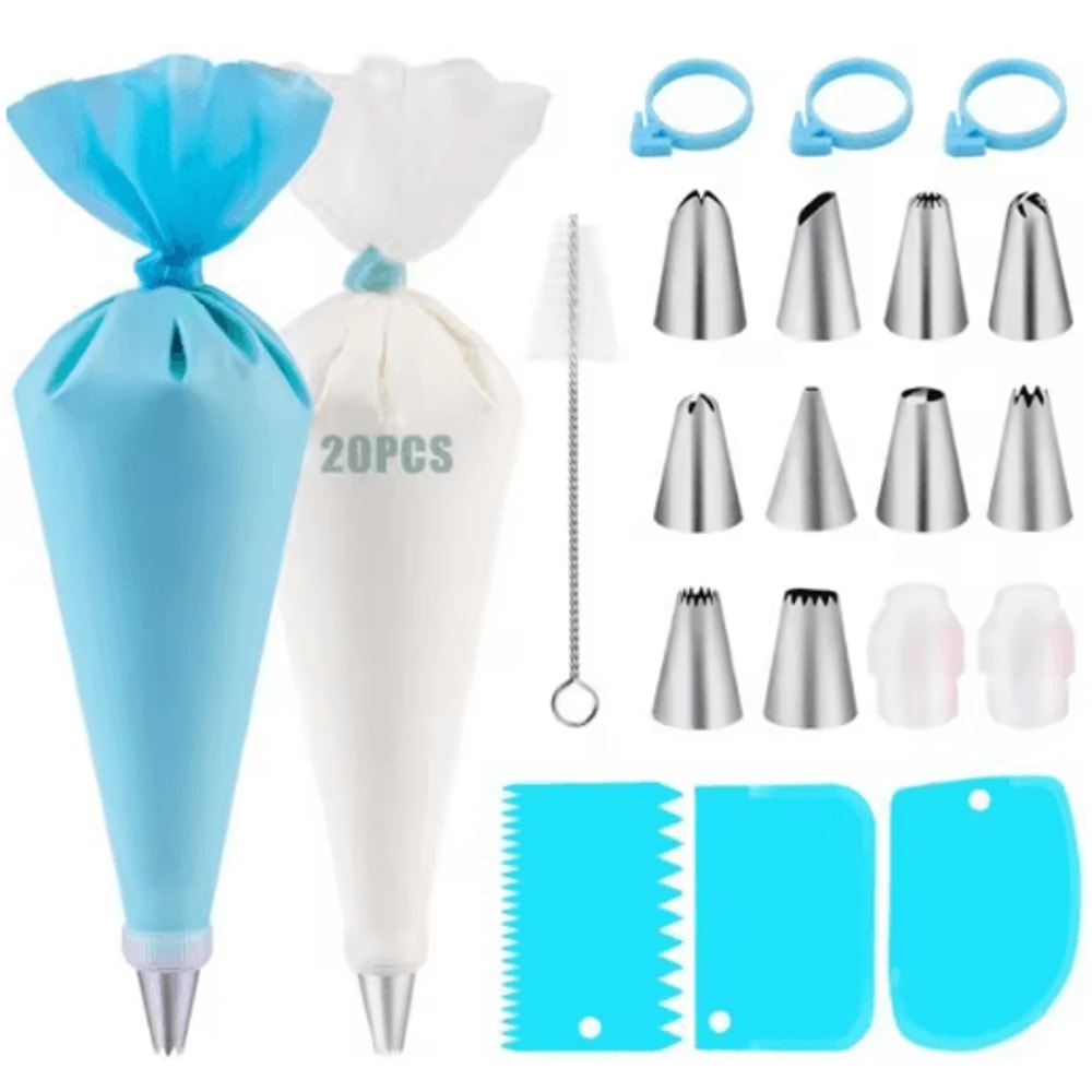40Piece Silicone Piping Bags Tips Set Reusable Cake Decorating Kit With Stainless Steel Nozzles 1