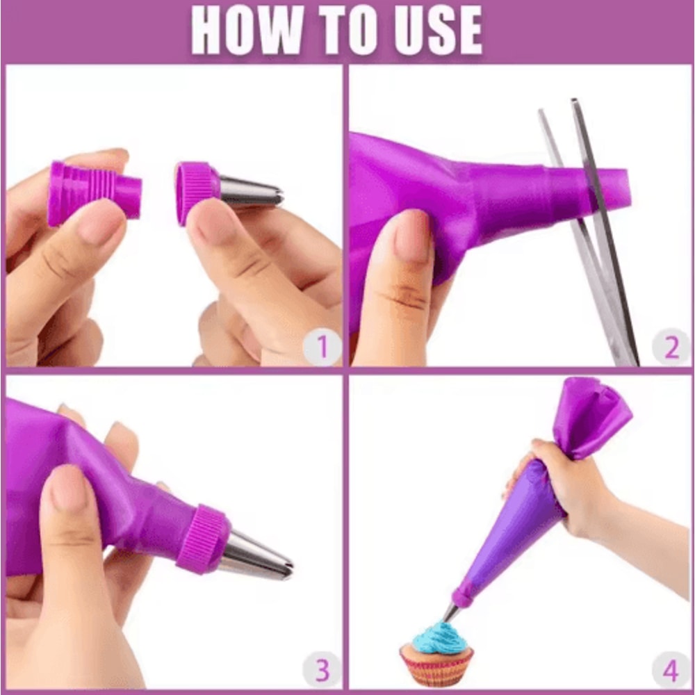 40Piece Silicone Piping Bags Tips Set Reusable Cake Decorating Kit With Stainless Steel Nozzles 6