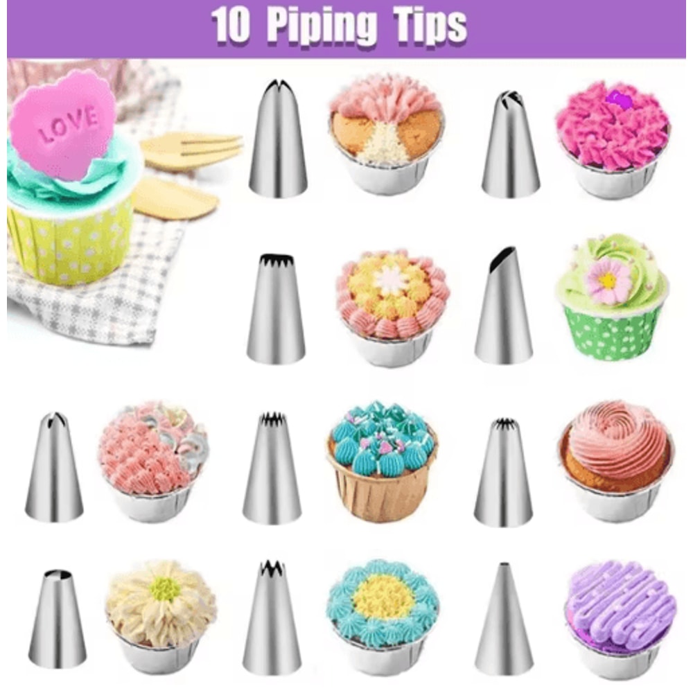 40Piece Silicone Piping Bags Tips Set Reusable Cake Decorating Kit With Stainless Steel Nozzles 7