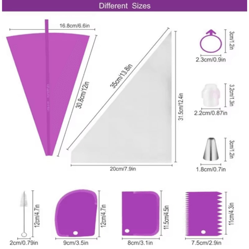 40Piece Silicone Piping Bags Tips Set Reusable Cake Decorating Kit With Stainless Steel Nozzles 8