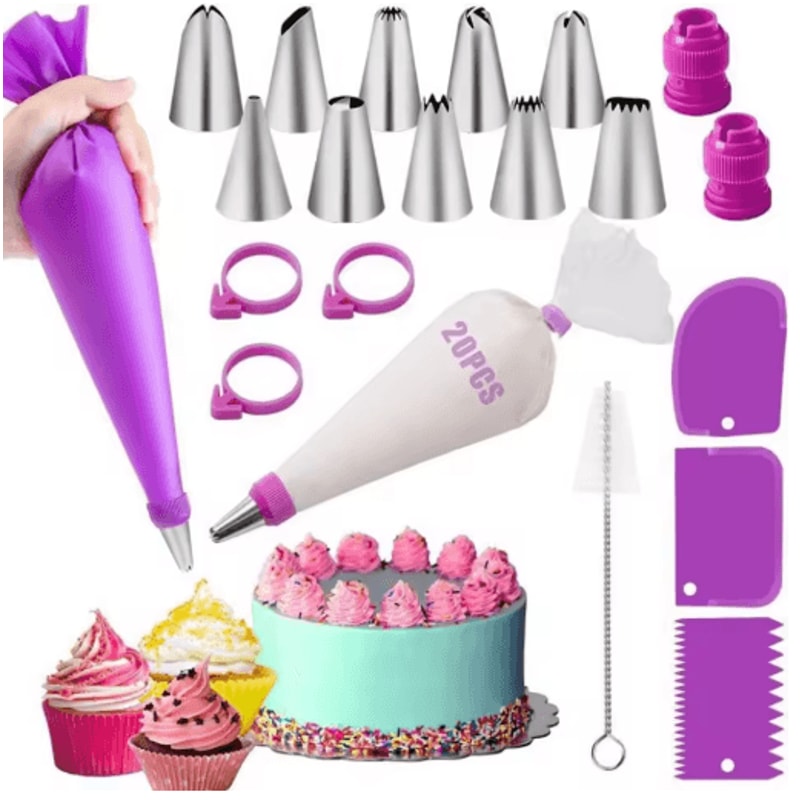 40Piece Silicone Piping Bags Tips Set Reusable Cake Decorating Kit With Stainless Steel Nozzles 0