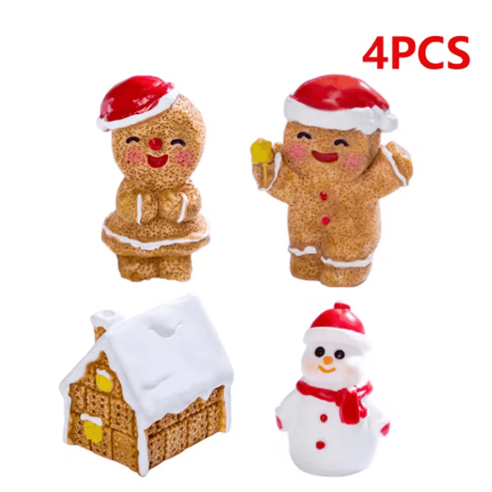 Mini Christmas Ornament Dollhouse Figures Gingerbread Man And Snowman Micro Landscape Decor 14