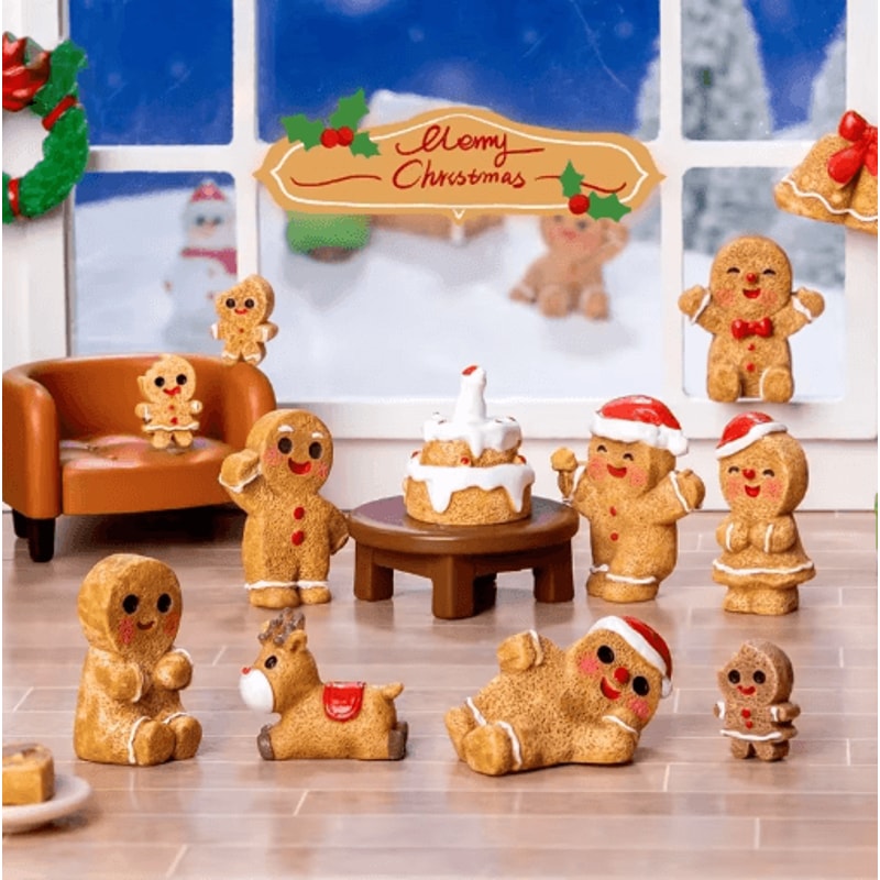 Mini Christmas Ornament Dollhouse Figures Gingerbread Man And Snowman Micro Landscape Decor 17