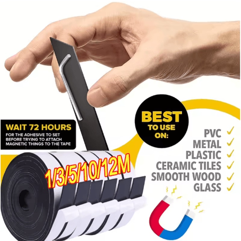 Self Adhesive Magnetic Tape Cuttable Rubber Magnetic Strip For DIY Fixing And Storage 7