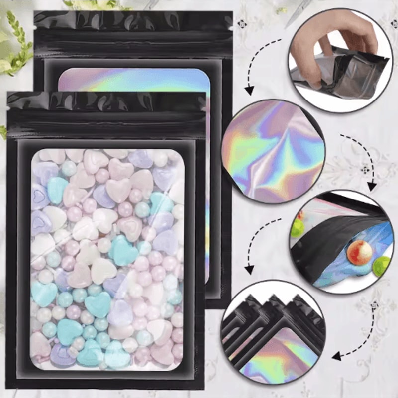 Holographic Ziplock Bags For Jewelry Nails And Beauty Display 8