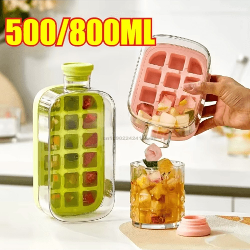 12Grid LargeCapacity Ice Cube Tray Water Bottle Combo With Lid 9