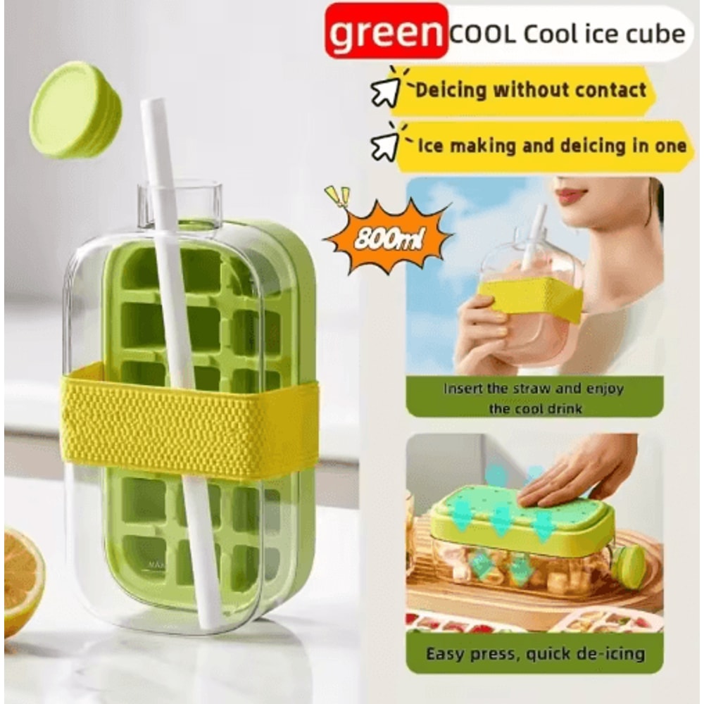 12Grid LargeCapacity Ice Cube Tray Water Bottle Combo With Lid 2