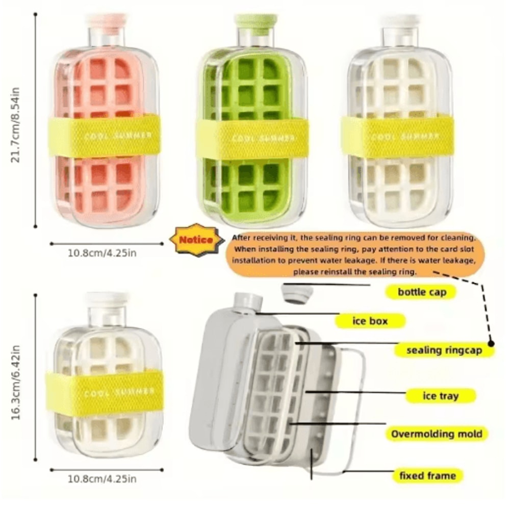 12Grid LargeCapacity Ice Cube Tray Water Bottle Combo With Lid 7