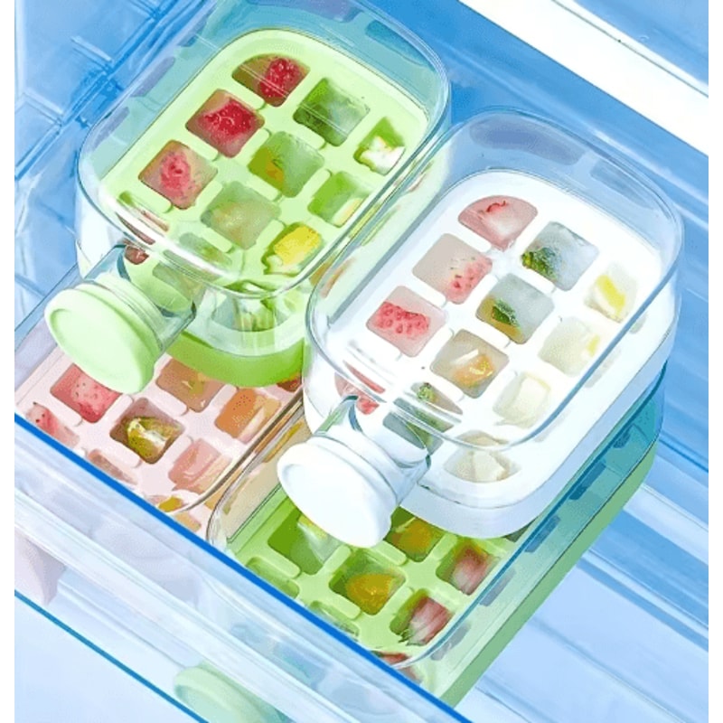 12Grid LargeCapacity Ice Cube Tray Water Bottle Combo With Lid 10