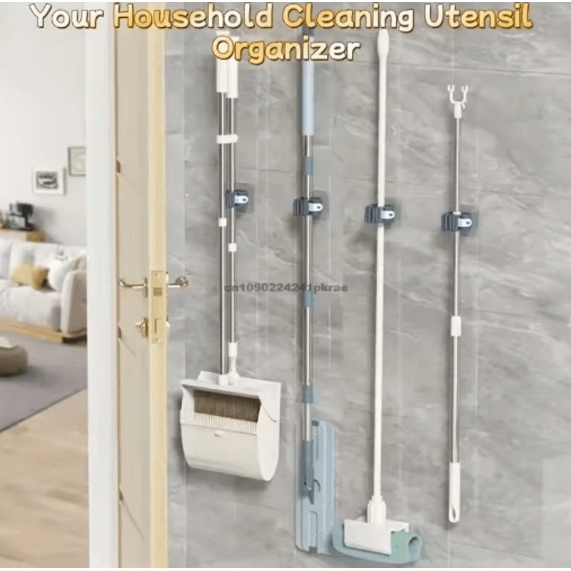 SelfAdhesive Mop Broom Holder NoDrill Wall Organizer 17