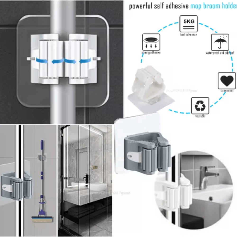 SelfAdhesive Mop Broom Holder NoDrill Wall Organizer 0