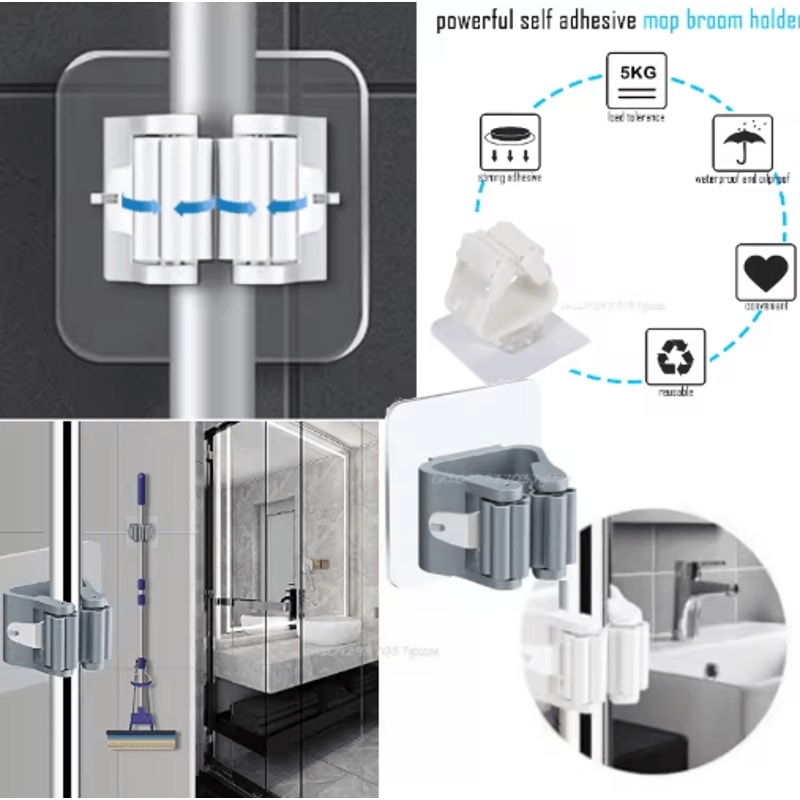 SelfAdhesive Mop Broom Holder NoDrill Wall Organizer 0