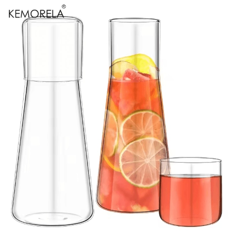 30oz Clear Borosilicate Glass Bedside Water Carafe Set With Tumbler 1