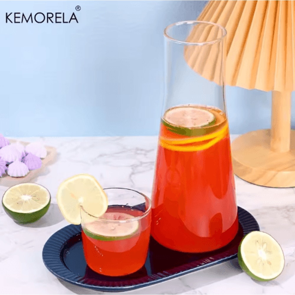 30oz Clear Borosilicate Glass Bedside Water Carafe Set With Tumbler 6