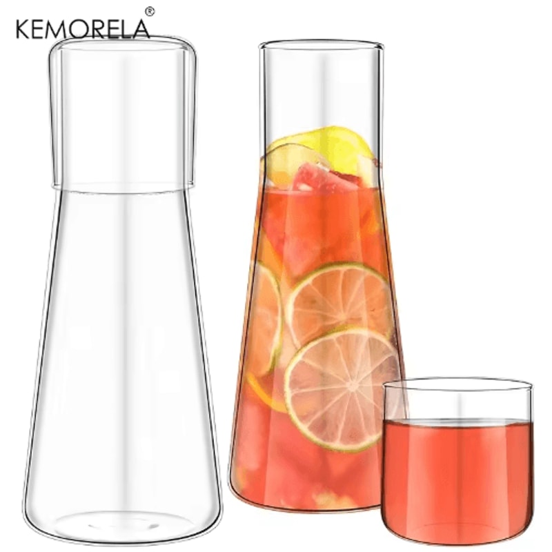30oz Clear Borosilicate Glass Bedside Water Carafe Set With Tumbler 0
