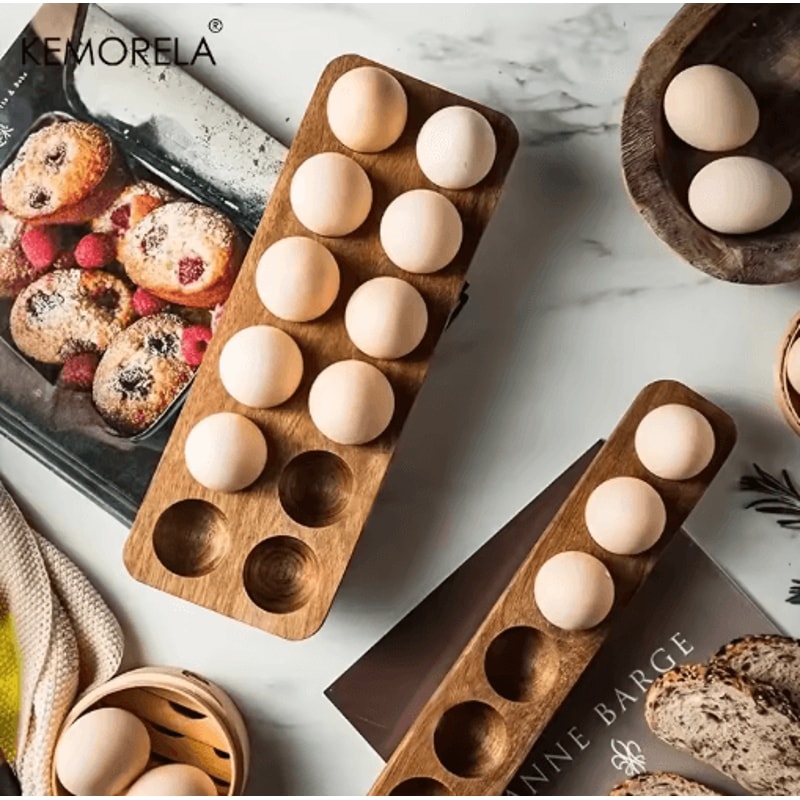 KEMORELA Modern Wooden Egg Storage Box With MultiCompartment Design 10
