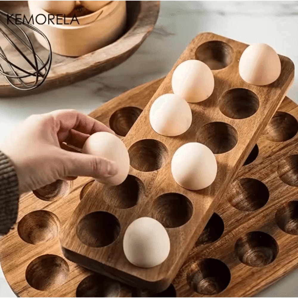 KEMORELA Modern Wooden Egg Storage Box With MultiCompartment Design 8