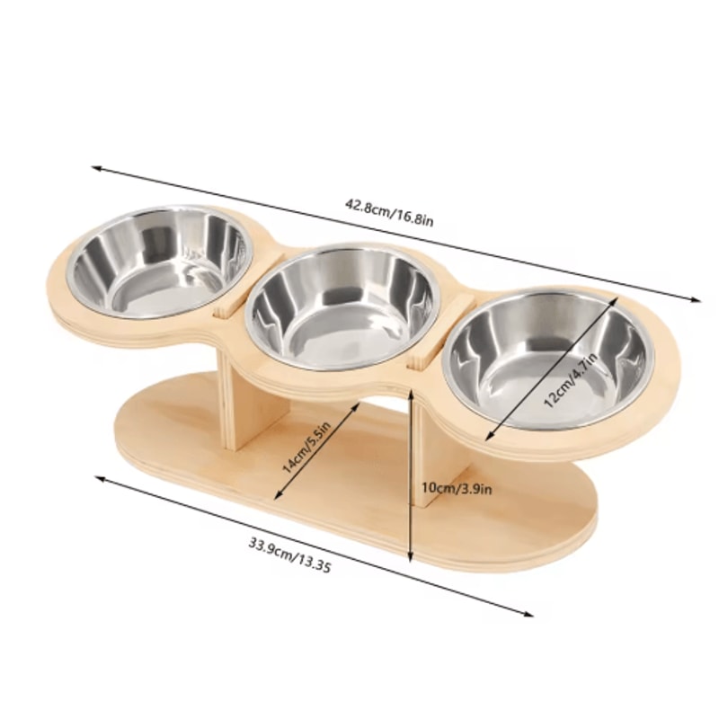 3in1 Raised Cat Feeder With Tilted Stainless Steel Bowls 1