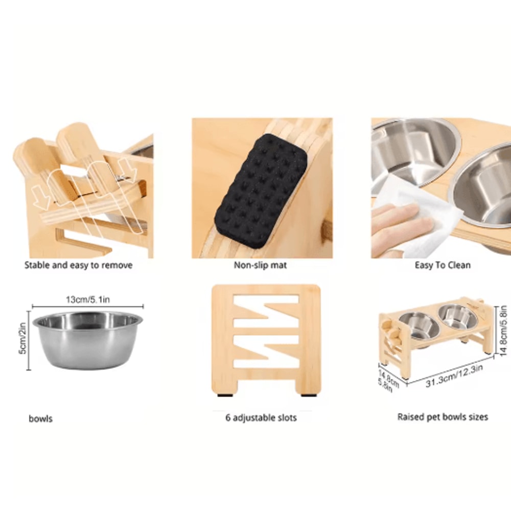 Elevated Adjustable Pet Feeder With Tilted Stainless Steel Bowls 2