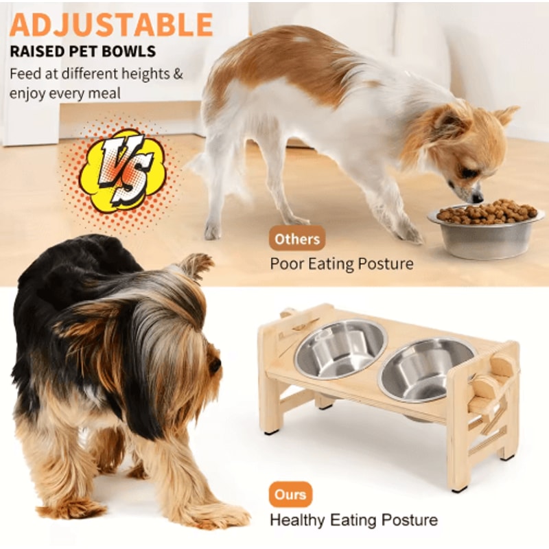 Elevated Adjustable Pet Feeder With Tilted Stainless Steel Bowls 3
