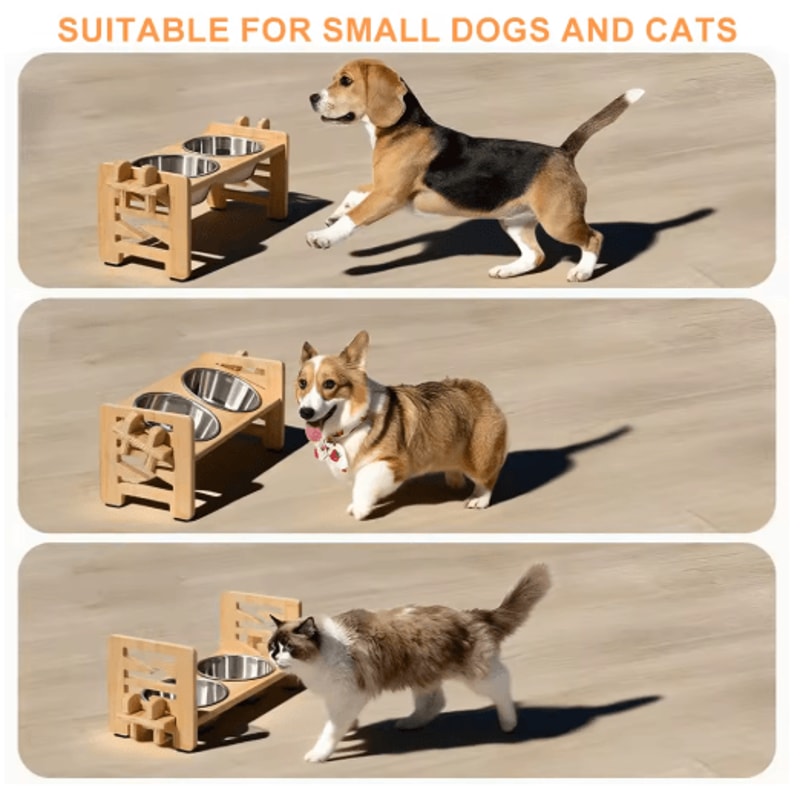 Elevated Adjustable Pet Feeder With Tilted Stainless Steel Bowls 4