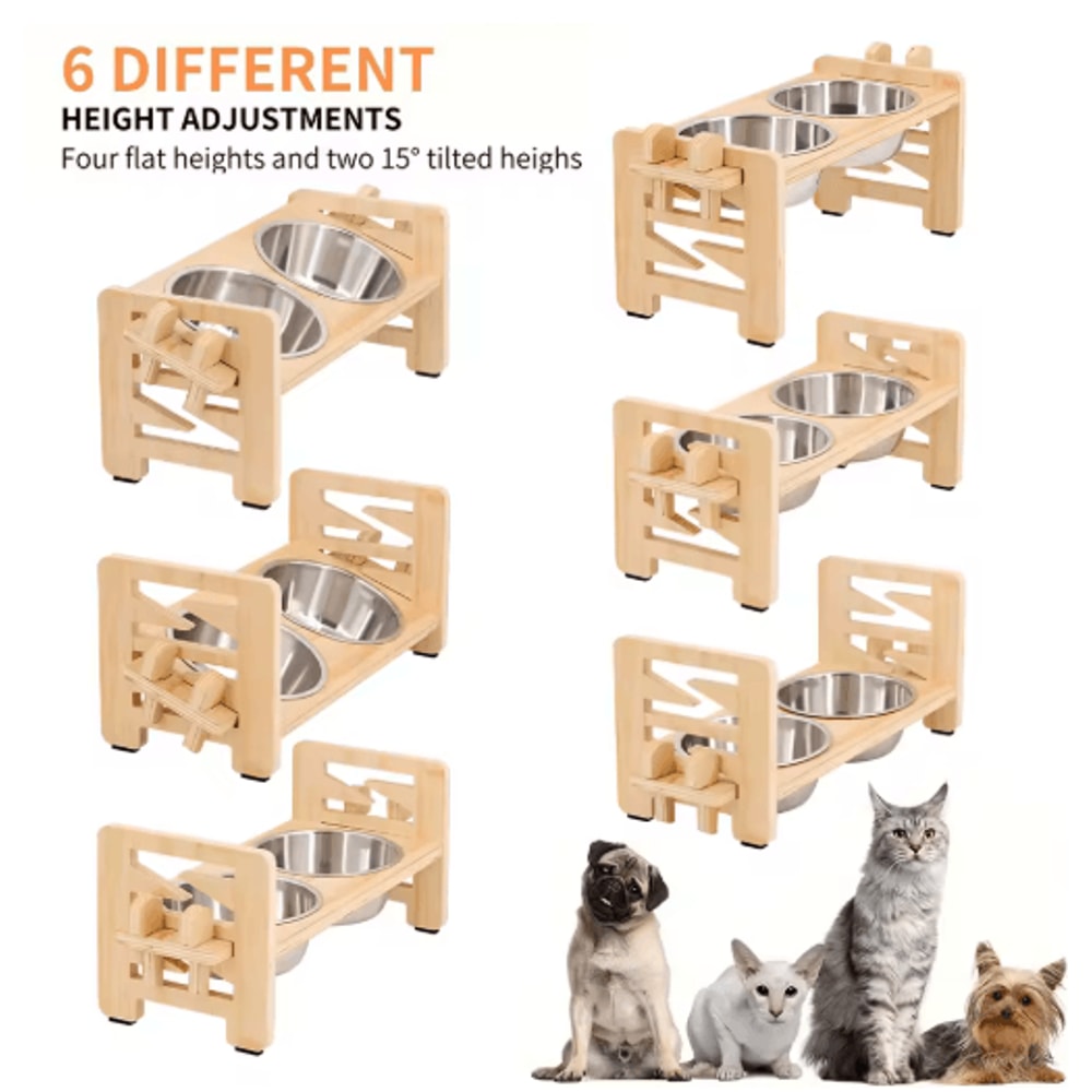 Elevated Adjustable Pet Feeder With Tilted Stainless Steel Bowls 5