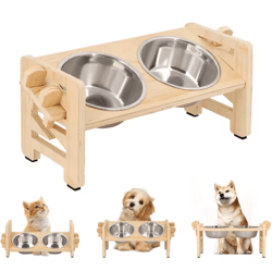 elevated adjustable pet feeder with tilted stainless steel bowls