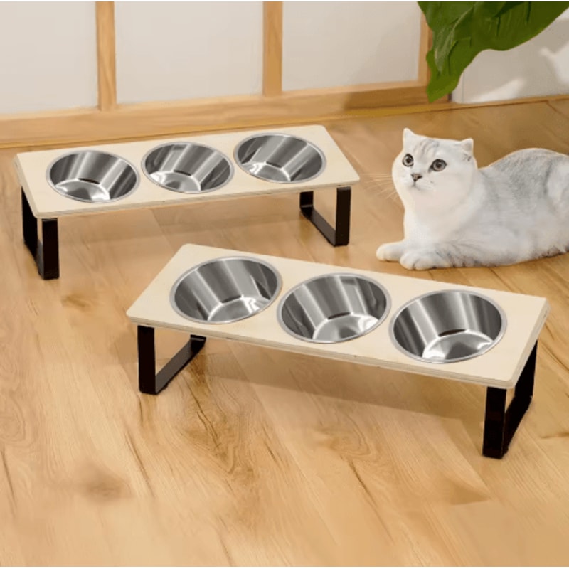 Elevated Cat Bowls Feeder With 15 Tilt 3 Stainless Steel Bowls 3