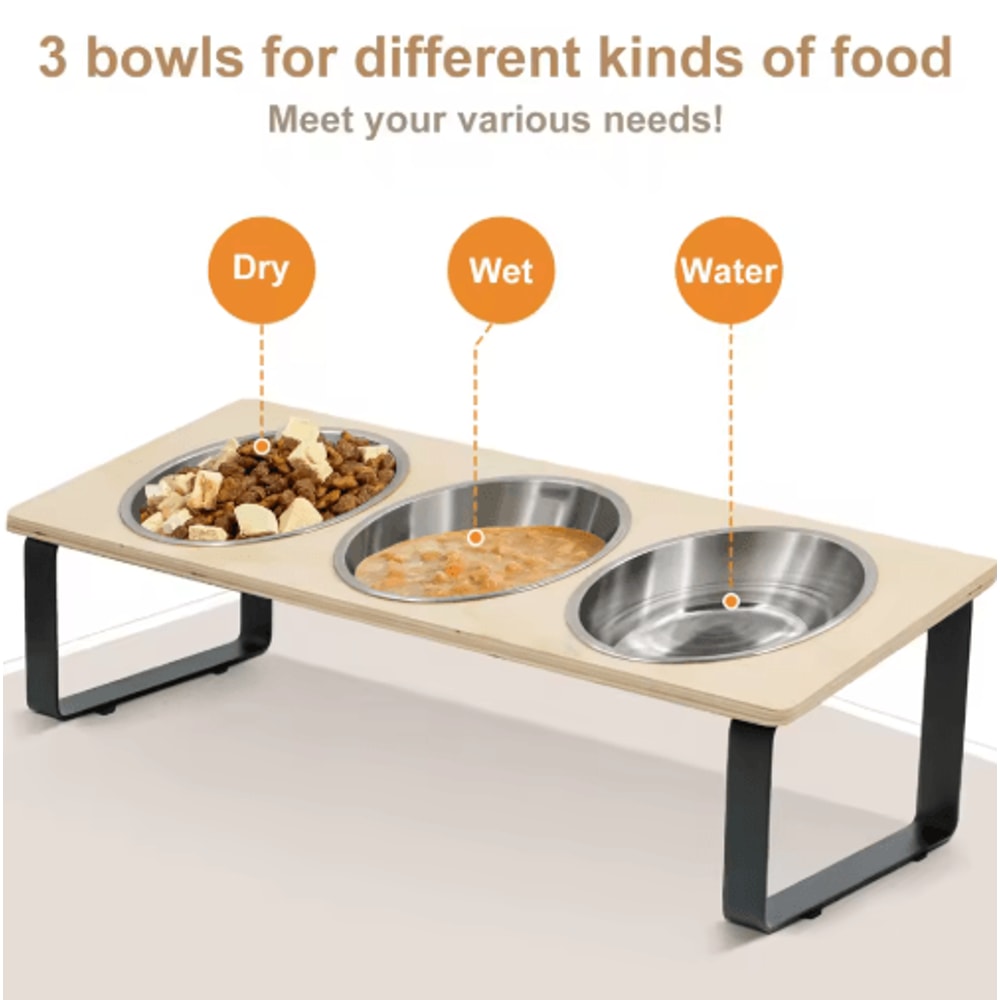Elevated Cat Bowls Feeder With 15 Tilt 3 Stainless Steel Bowls 4