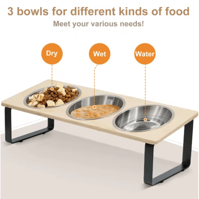 Elevated Cat Bowls Feeder With 15 Tilt 3 Stainless Steel Bowls 4