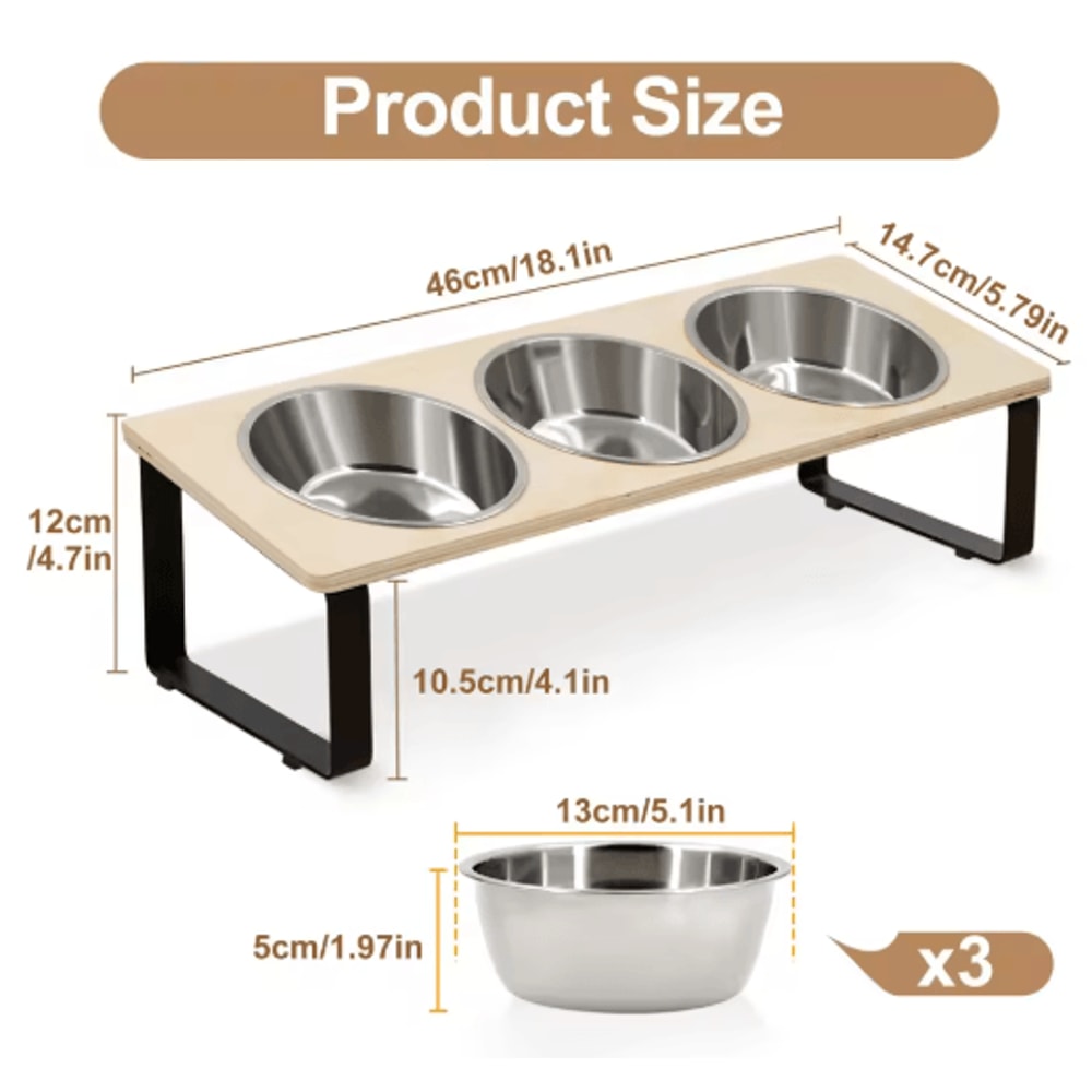 Elevated Cat Bowls Feeder With 15 Tilt 3 Stainless Steel Bowls 5