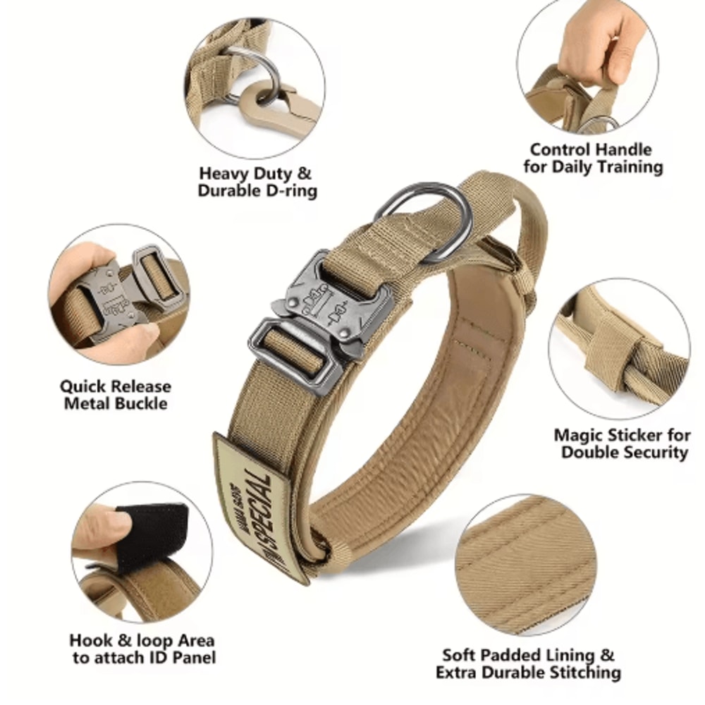 HeavyDuty Tactical Dog Collar With Handle For Training Walking 11