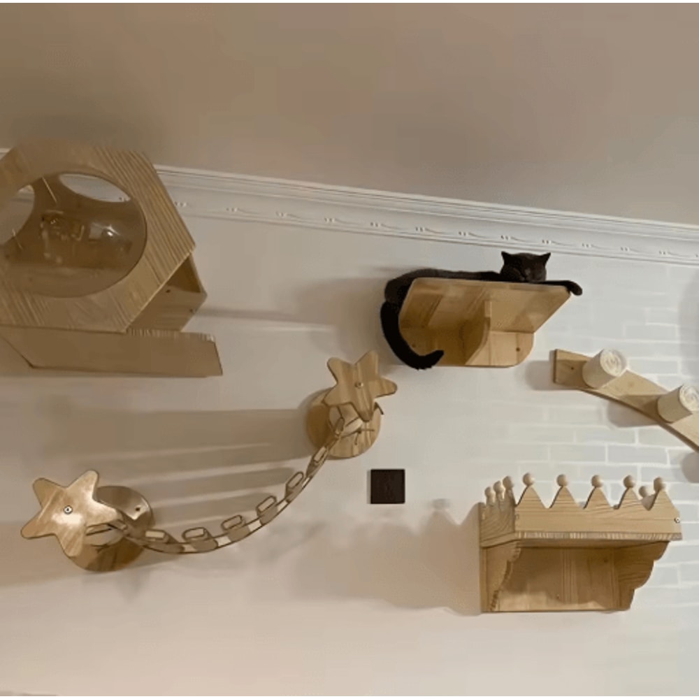 Wooden Cat Climbing Frame Bridge With Sisal Rope Ladder 6