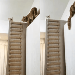 wooden cat climbing frame bridge with sisal rope ladder