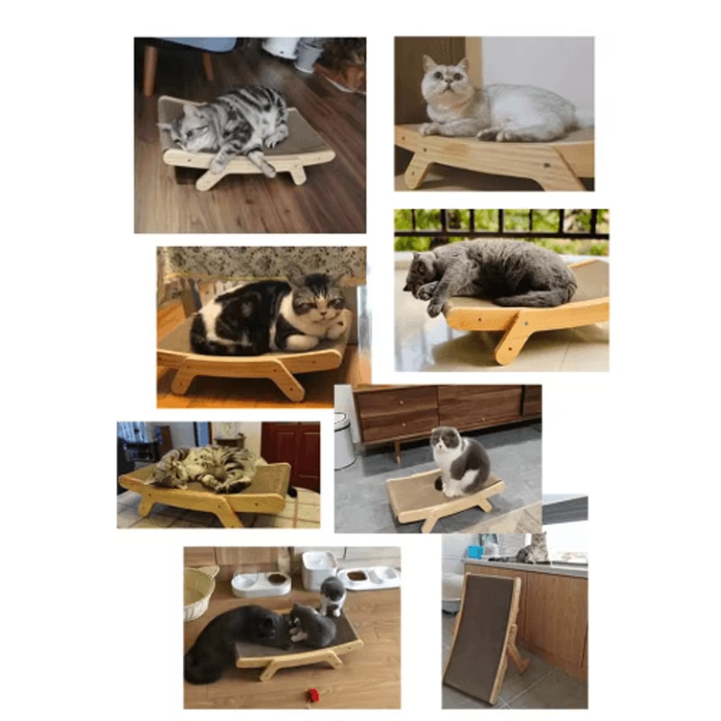 Premium 3in1 Wooden Cat Scratcher Board With Cozy Bed Claw Couch 3